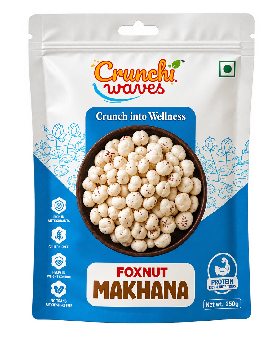 Crunchi Waves Standard Raw Makhana blue pouch 250 g front